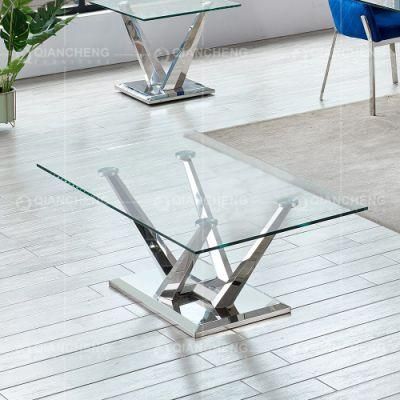 Home Furniture Rectangle Silver Living Room Glass Coffee Table
