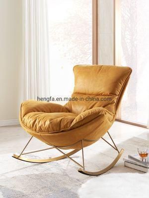 Outdoor Garden Golden Metal Frame Soft Seat Cushion Upholstered Bedroom Leather Rocking Chairs
