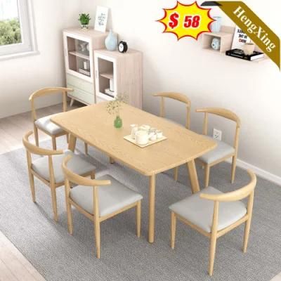 Cheap Price Dining Room Furniture Melamine Top Panel Tables with Wooden Chairs Set