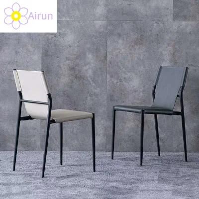 Modern Metal Frame Middle Back Leather Dining Room Chair