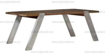 Nordic Country Farm House Design Furniture Old Nature Reclaimed Oak and Sanding Stainless Steel Oblique Dining Table