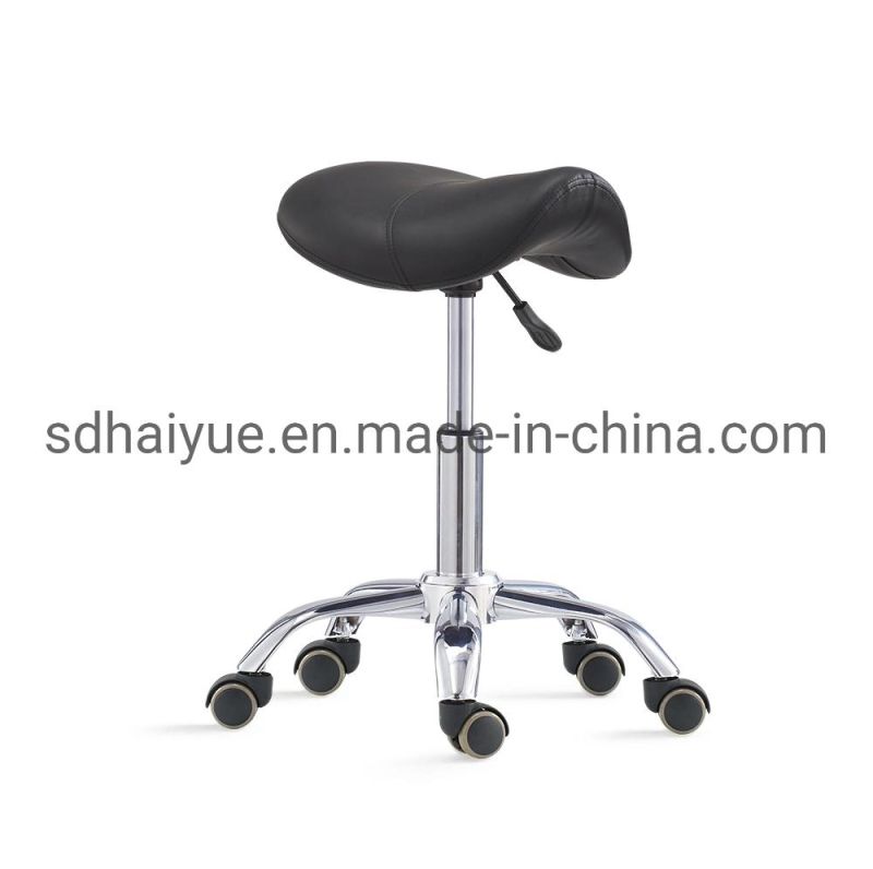 Black Rolling Saddle Stool Ergonomic Saddle Chair