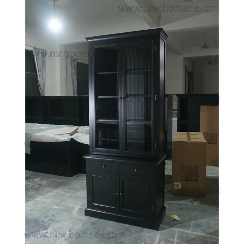 Classic Contemporary Interiors Furniture White/Black Poplar Wood 2 Glass Doors Cupboard Base Cabinet