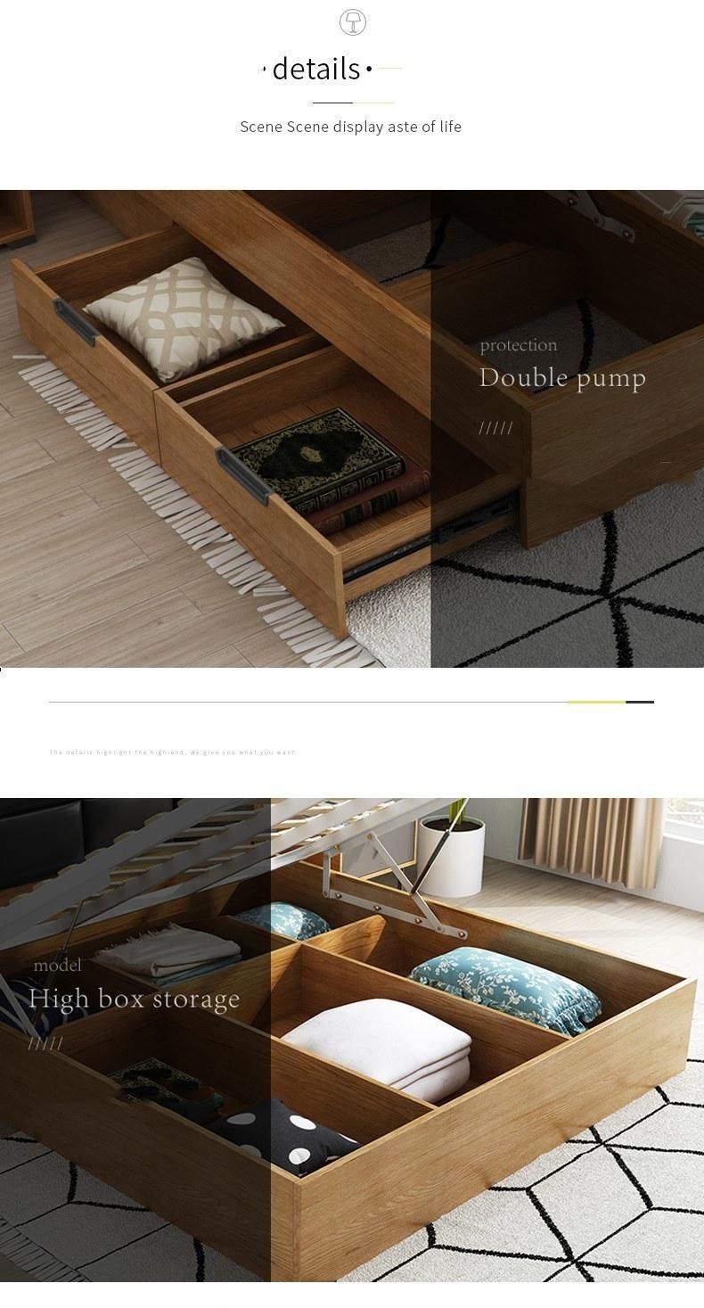 Nordic Simplicity Bedroom Furniture Fabric Double King Bed with Storage Box
