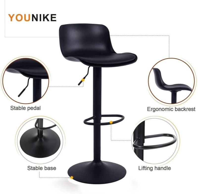 360 Degree Swivel Adjustable Bar Stool, Modern Leather Pub Chair with Soft PU Padding Black