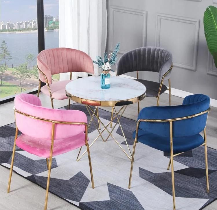 Modern Leisure Home Restaurant Cafe Furniture Velvet Upholstered Golden Frame Dining Chair for Living Room