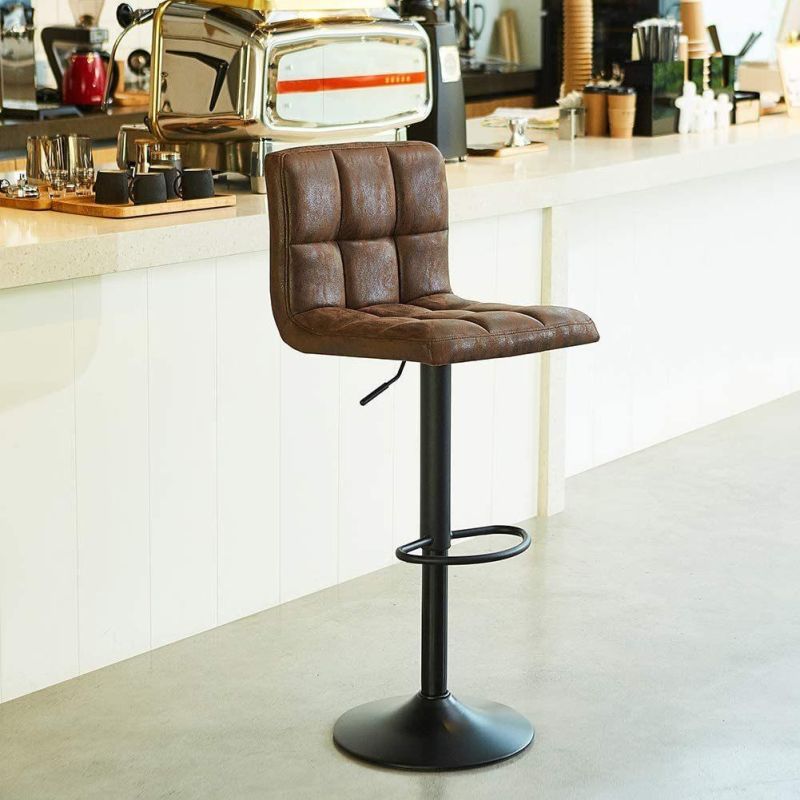 Modern Unique Retro PU Leather Cowboy Fabric Bar Stool Adjustable Height High Back Rotatable Swivel Bar Chair for Sale