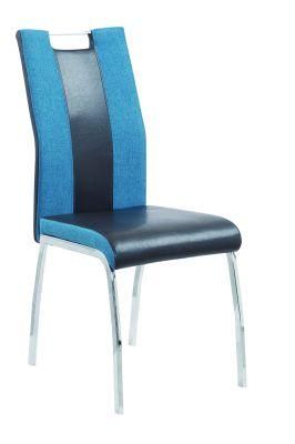 Blue and Black PU Chrome Iron Legs Dining Chair