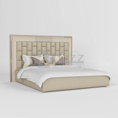 Latest Modern Design Home Hotel Furniture Bedroom Set High Headboard Leather Bed