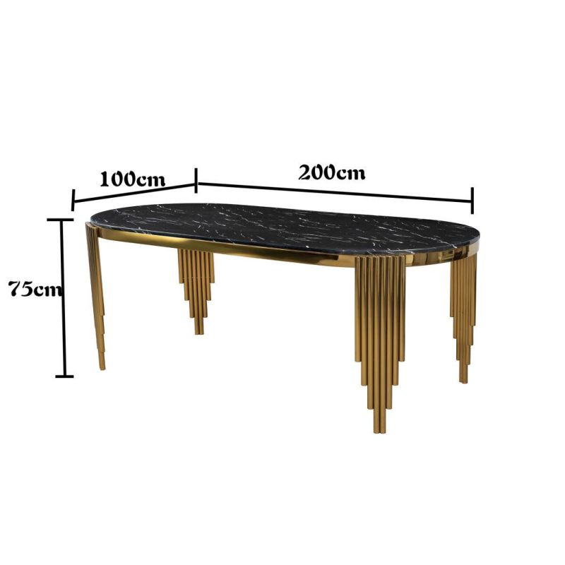 Modern Luxury Dining Room Furniture Gold Metal Feet Black Marble Top Dining Table for 6-8 People