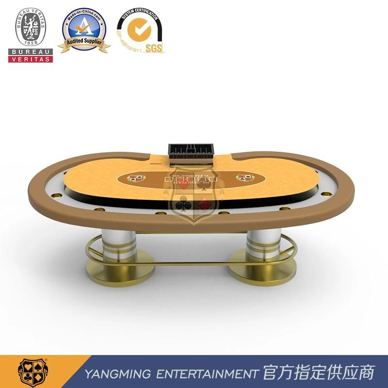 Newly Upgraded Design for 8-10 Persons Oval Texas Hold′ Em Table with Cylindrical Metal Feet Ym-Tb04