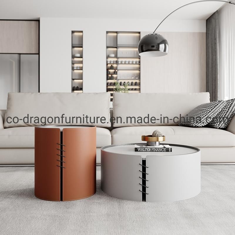 2021 Hot Sell Design Wooden Leather Round Height Coffee Table