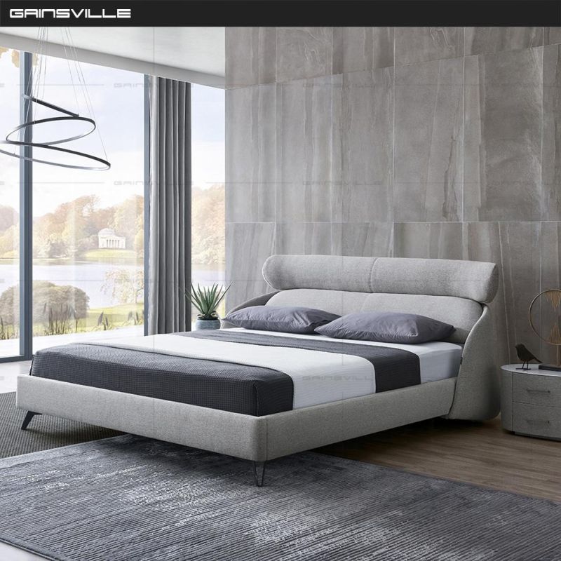 Luxury Simple Villa Home Furniture Bedroom Leather King Bed with Metal Headboard
