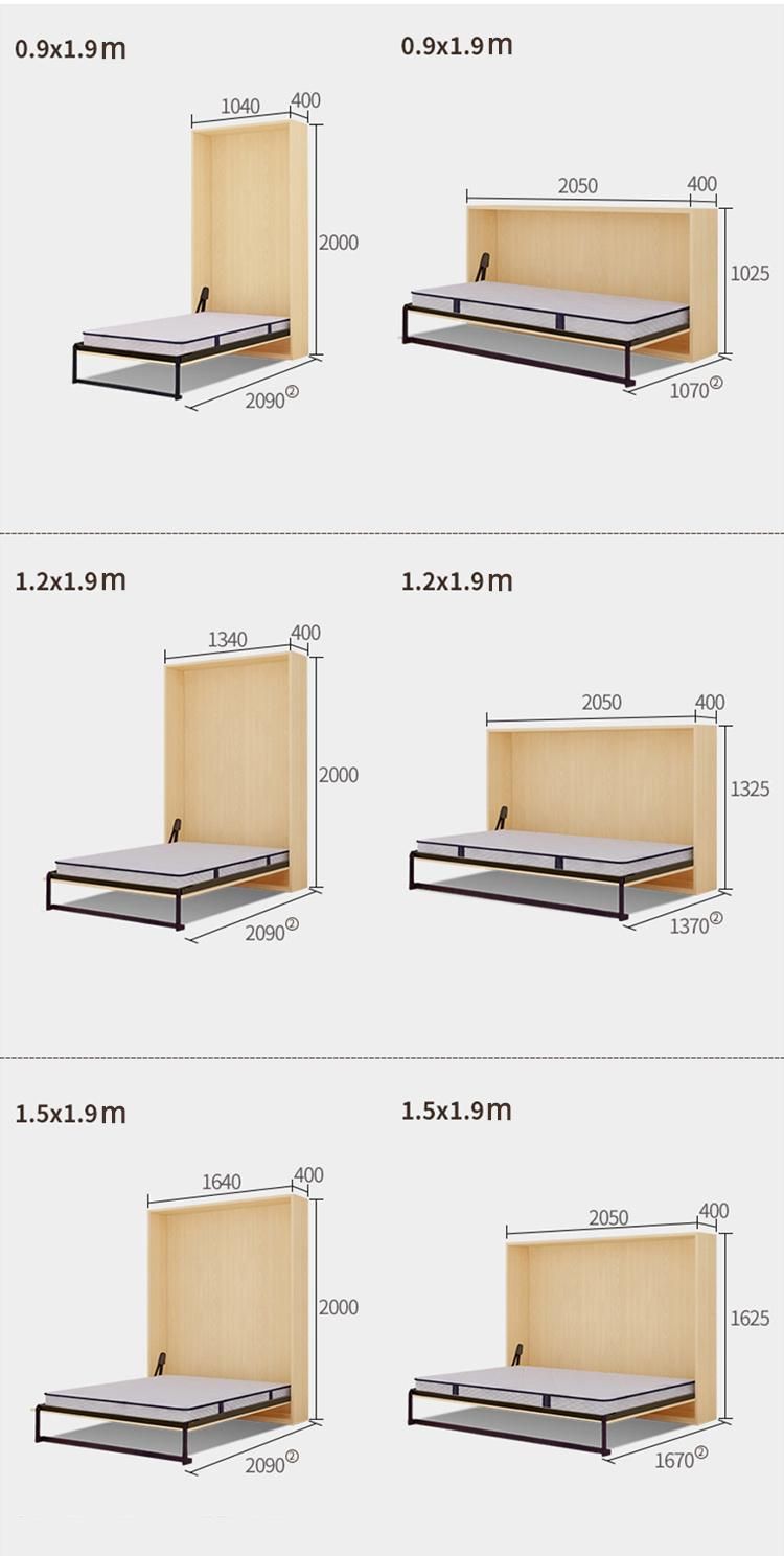 Single Size Saving Space Horizontal Smart Furniture Bedroom Sets Foldable Wall Murphy Beds