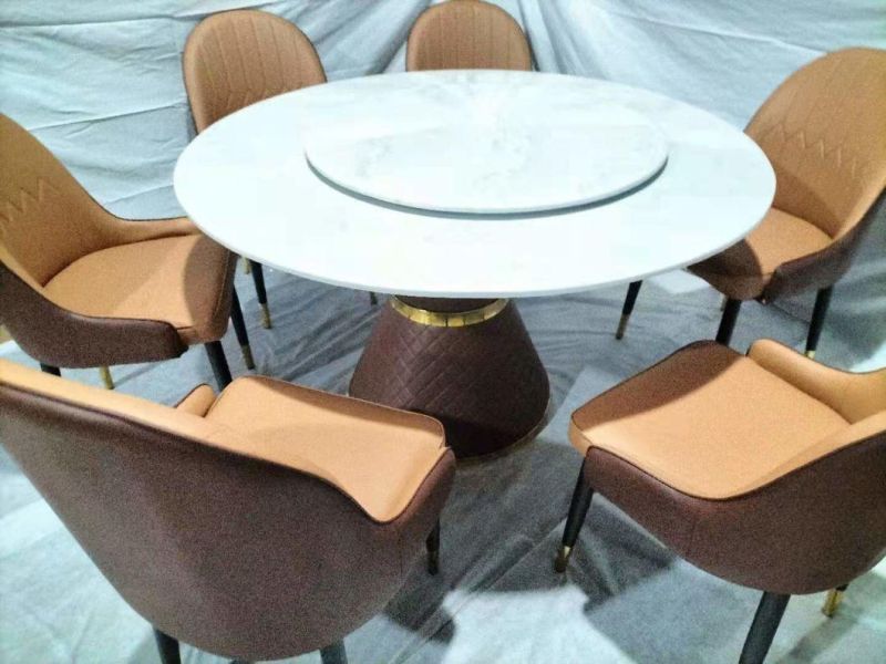Wholesale Modern Design Custom PU Leather Legs Round Marble Dining Table