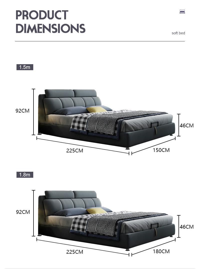 Modern Multifunction Furniture Bedroom Set Storage Leather Bed