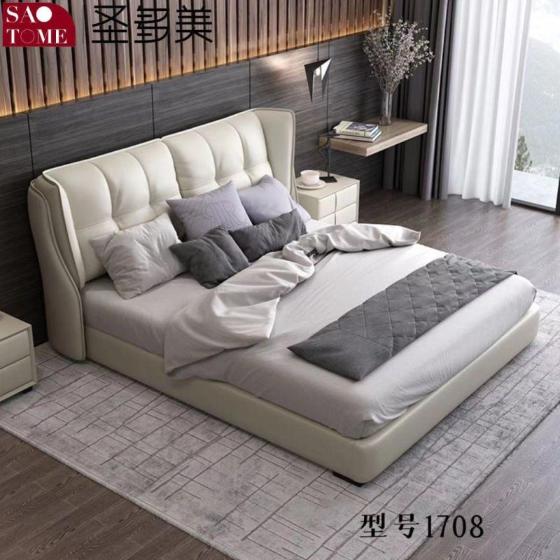 Modern Hotel Steel Wood Solid Wood Beige Leather Double King Bed