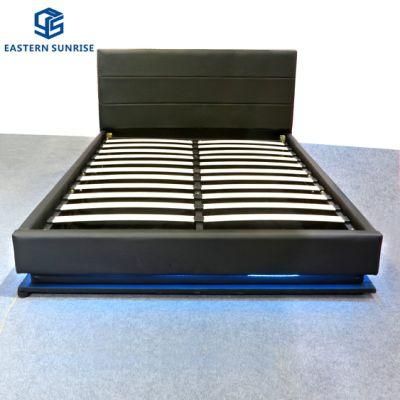 Black Leather Bed LED Function King Size Gas Lift Bed