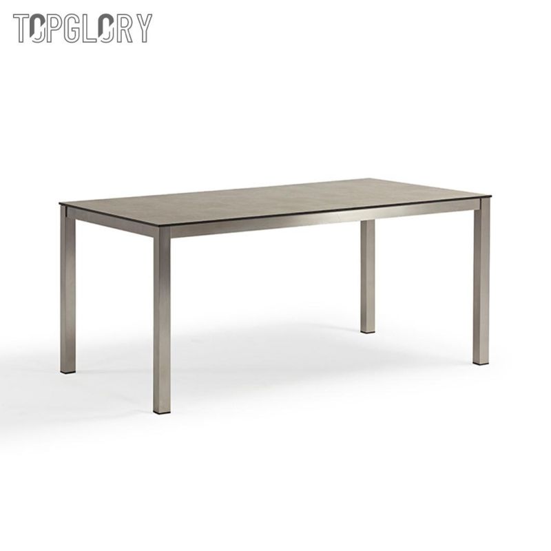Modern Outdoor Furniture Stainless Steel Tube Frame Armrest Design Imported Dining Table and Chair