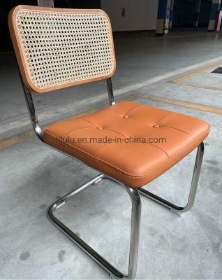 Top Selling Stainless Steel Metal Frame Chair PU Leather Seat Dining Chair Living Room Rattan Backrest Chair for Hotel Cafe Furniture