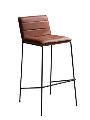 Modern Stackable Dining Room Furniture High Stools Leather Metal Bar Chairs