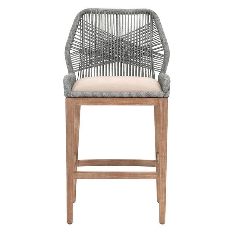 Cross Back Teak Wood Dining Chair with Rope Weaving Back