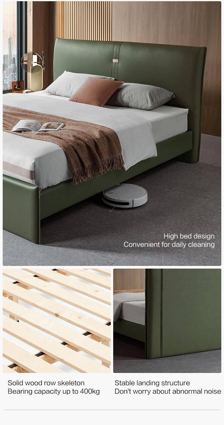 Linsy Italian Modern Green Genuine Leather Bed PC271