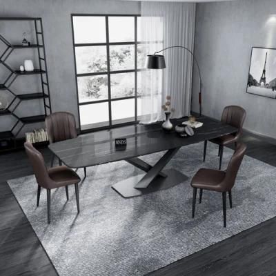 Modern Simple Steel Frame Kitchen Marble Dining Table Set for Home Restaurant Furniture