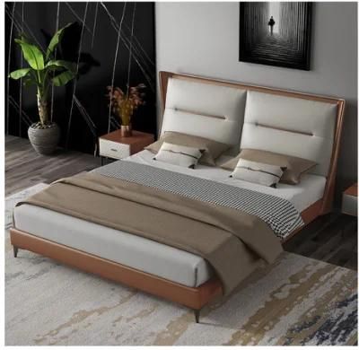 Hotel Double Modern Bedroom Furniture Luxury White Gray Wooden Frame Platform Bed