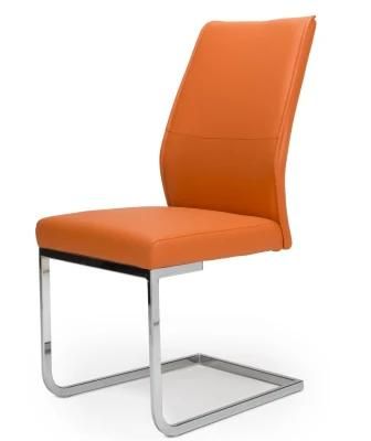 Orange Leather Contemporary Style Dining Chair Living Room Chair