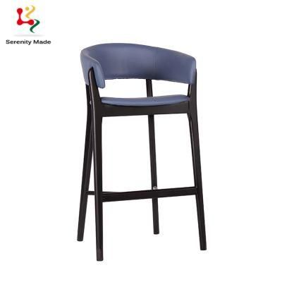 Commercial Luxury Furniture Restaurand Cafe Wooden Frame PU Leather Velvet Upholstered Seat and Backrest Bar Stool