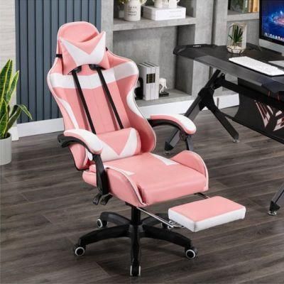 Modern Pink PU Leather Racing Gaming Chair for Gamer with Footrest