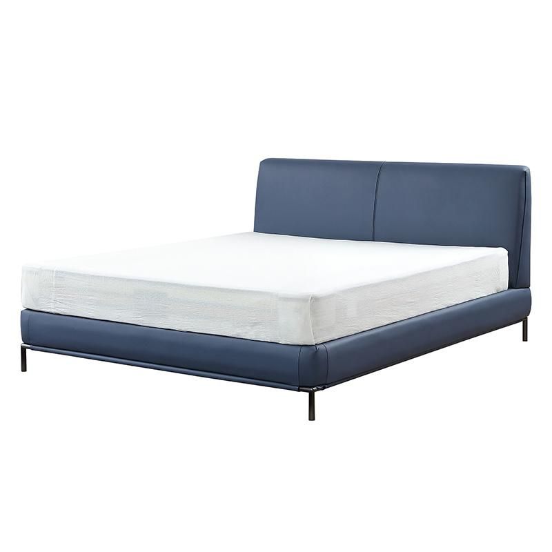 New Bed Room Furniture Design Blue Polyester Leather Pine Wood Bed Frame King Queen Size Bed for Hotel Villa Apartment Bedroom Furniture
