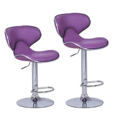 Chrome Base, Semicircular Base, Adjustable Leather Bar Stool Purple