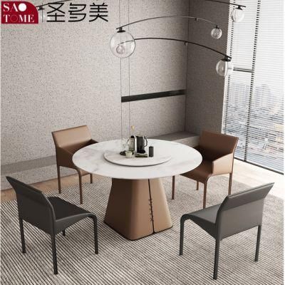 Modern Living Room Rock Board Furniture Saddle Leather Decorative Round Dining Table