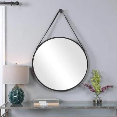 Modern Design Home, Bathroom, Bedroom Decorative Hanging Wall Mounted Framed Vanity Mirror with Adjustable Leather Strap