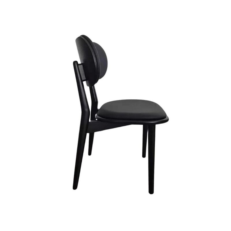 Modern Solid Wood Frame Dining Chair for Hotel Restaurant Cafe Black Leather Upholstered Chair