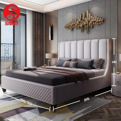 Luxury High Quality Super King Size Bed Frame Solid Wood Soft High Headboard
