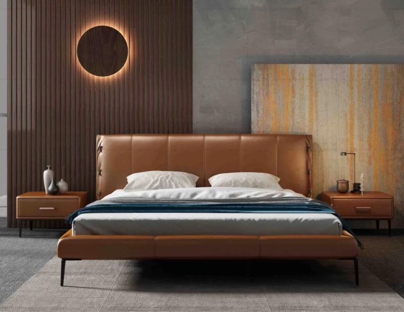 New Modern Home/Hotel Bedroom Furniture Design Upholstered Beds Set Light Luxury Leather Platform King Size Double Bed