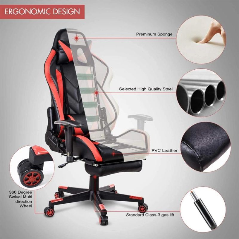 Black Computer Racing Chair Reclining Gaming Chair with Lumbar Pillow