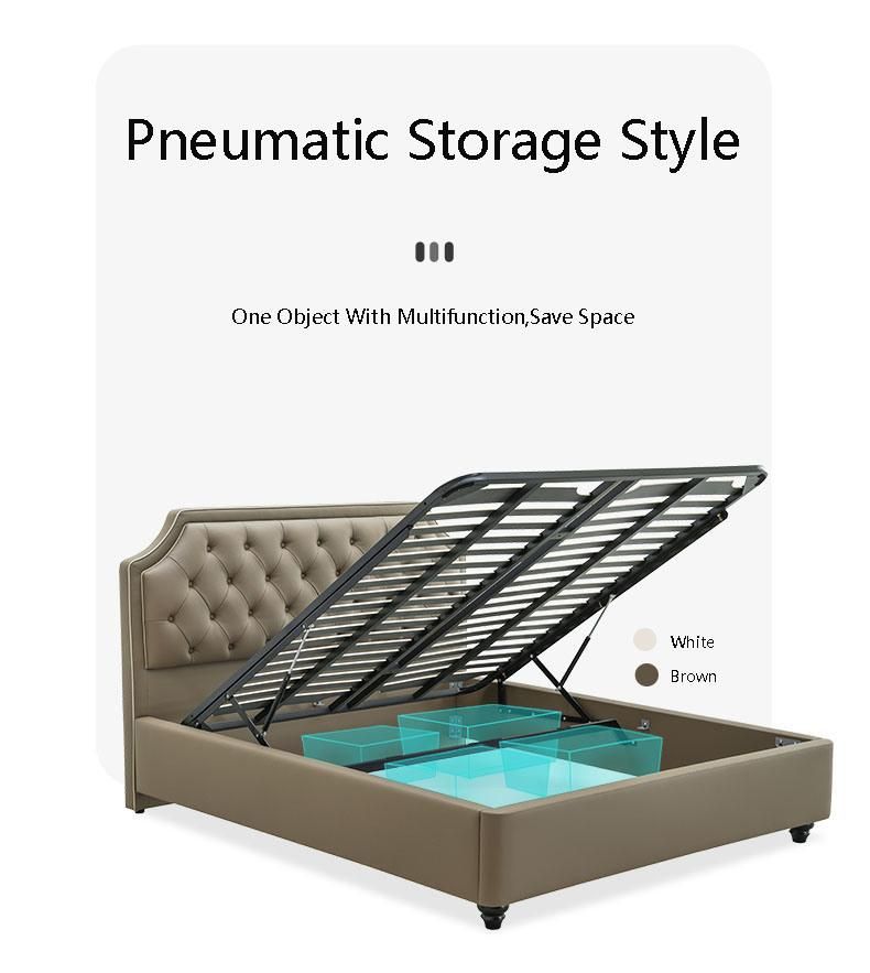 Modern Luxury Furniture Orange Leather Double Storage Bed