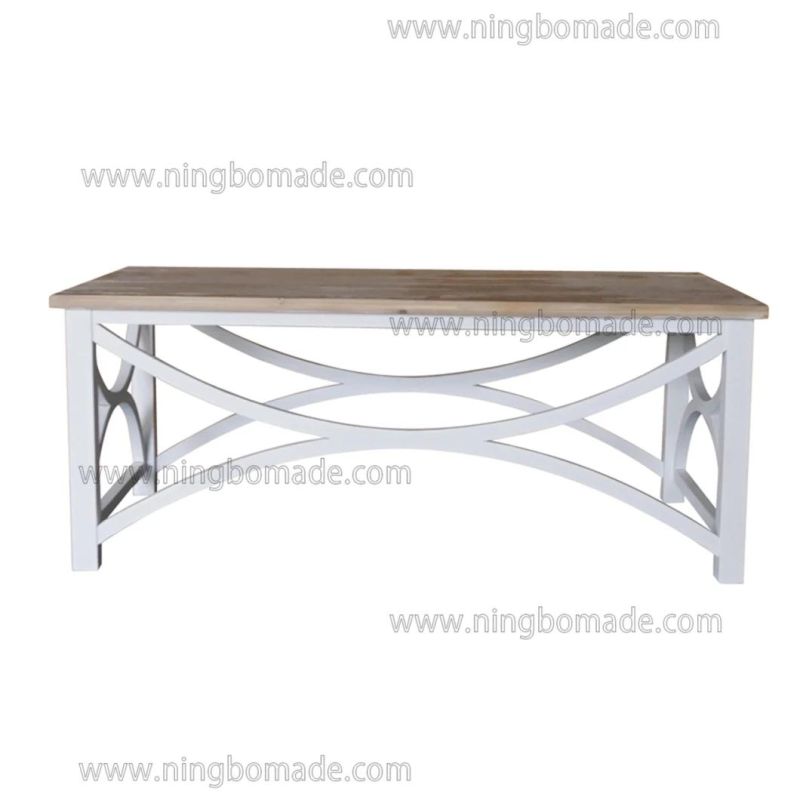 French Classic Provincial Vintage Furniture Grey White Reclaimed Fir Wood and Pure White Solid Wood Base High Tea Table