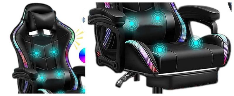 Wireless Speaker LED Light RGB Massage Gaming Chair with Footrest