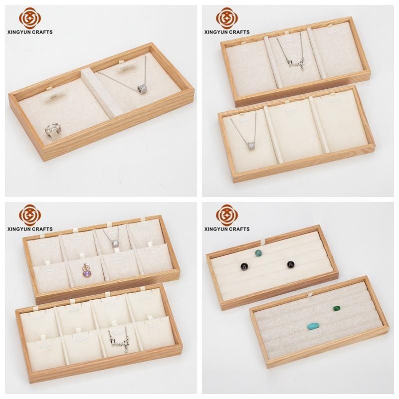 Wholesale Leather jewelry Tray Wooden Pendant Showcase Wood Tray for 24 Pendants