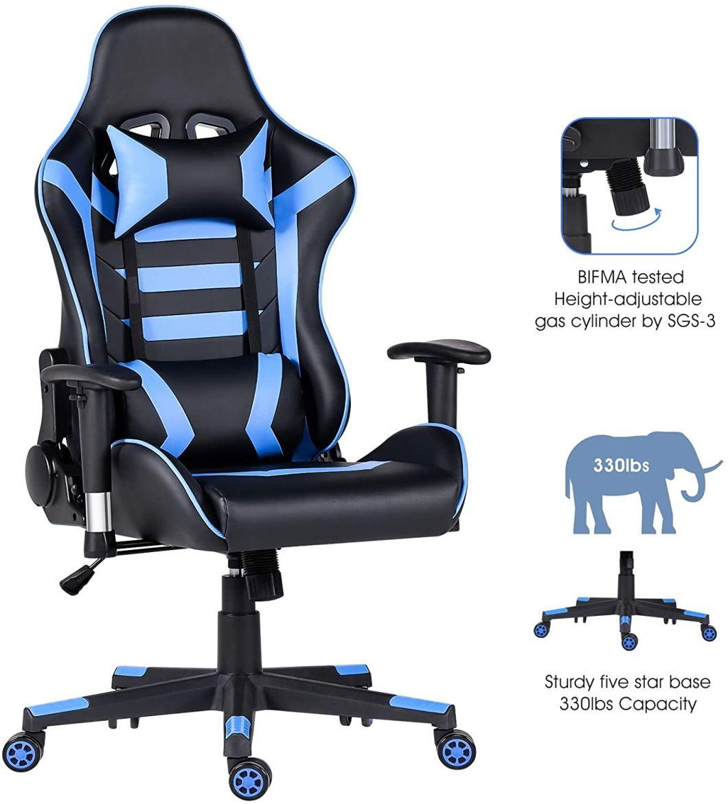 Factory Wholesale Leather Reclining Gamer Chair LED Light Bar Racer RGB Gaming Chair