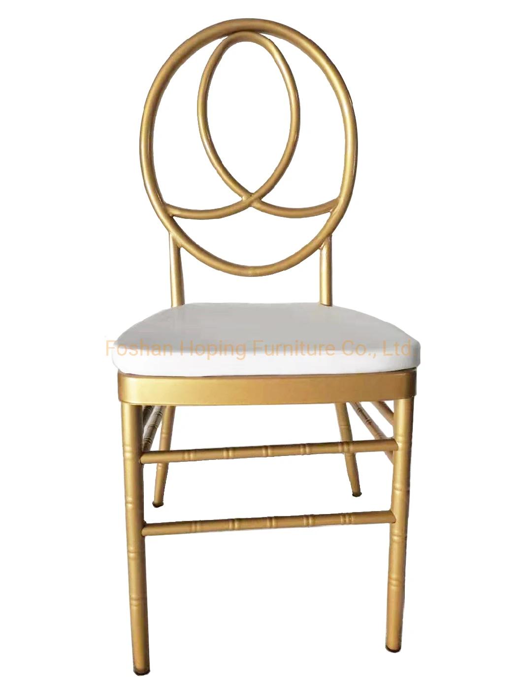 Royal Style Crown Backrest Wedding Event Gold Aluminum Chiavari Napoleon Chairs with Fixed Seat Cushion Government Furniture Throne Smart Expo Dining Chair