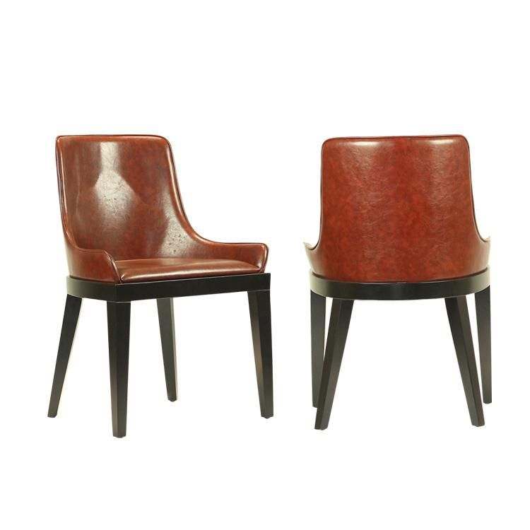 Dark Brown PU Leather Seat Wood Legs Dining Chair for Restaurant Use