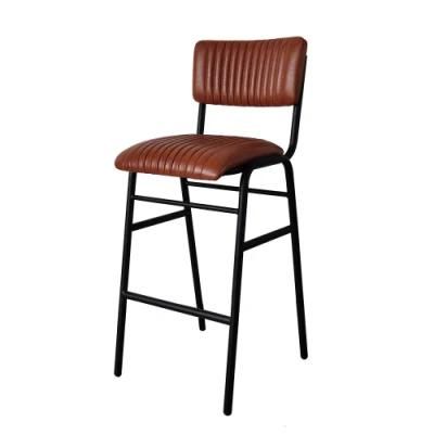 Cafe Retro Chairs Metal Restaurant Barstool Chair for Cafeteria Modern Metal and Leather Wrought Iron Leg Dining Chairs