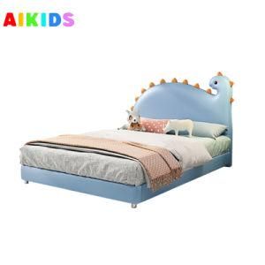 Jurassic Dinosaur Themed Kiddie Bed Boy Blue Leather Bed Guardrail Slide Bed