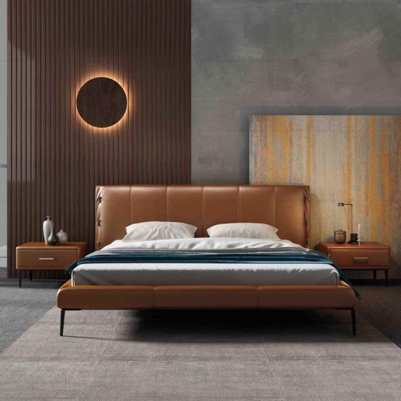 Top Selling Bed with Slim Headboard Italian Design Bed for Bedroom Furniture